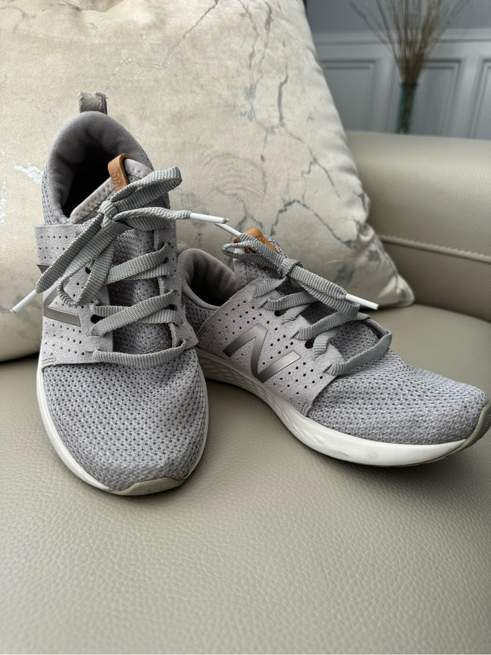 New Balance Light Gray Knit Women's Sneakers